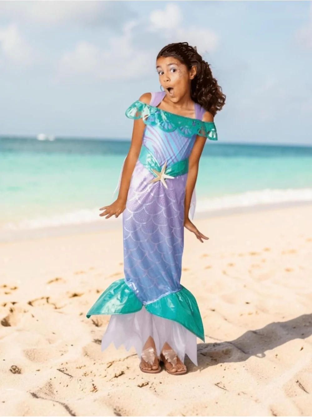 Girls Purple & Teal Mermaid Costume with Starfish Accent